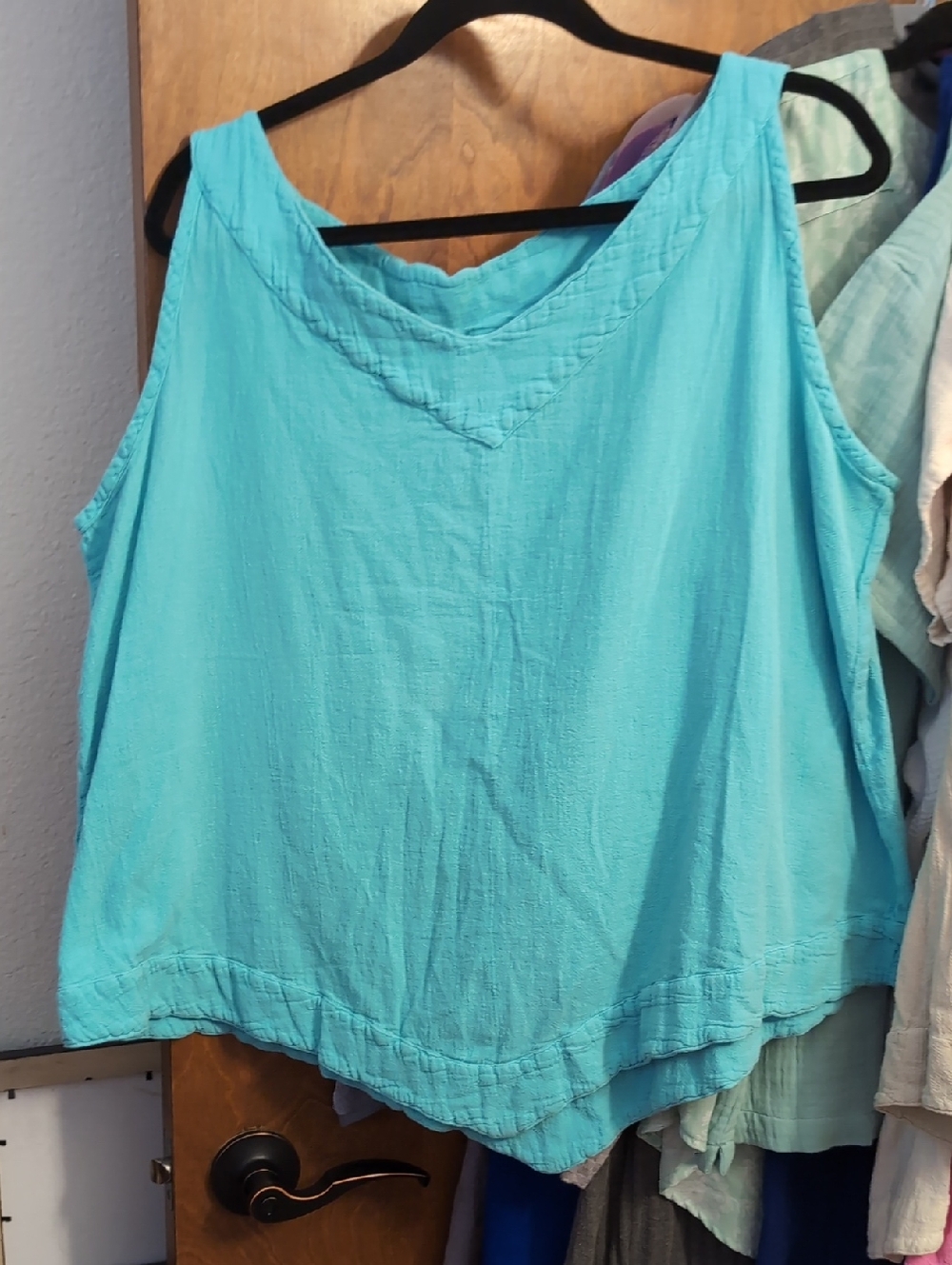 Oh My Gauze! Relaxed V-Neck Tank Top - Turquoise